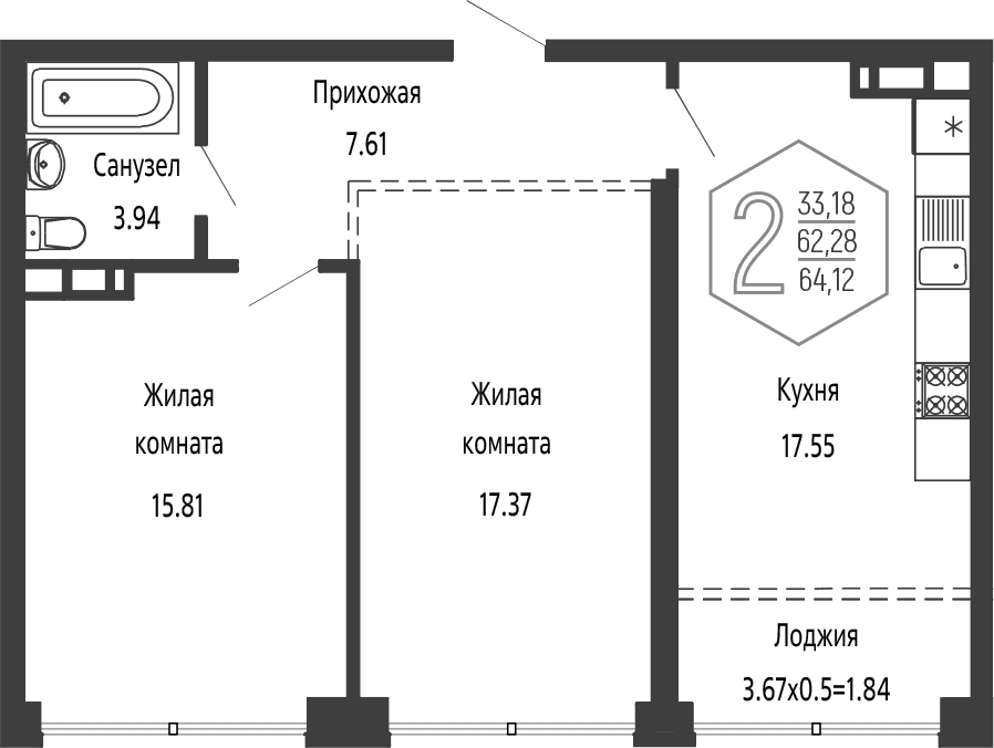 Продается 3-комн. квартира, 62.28 м²
