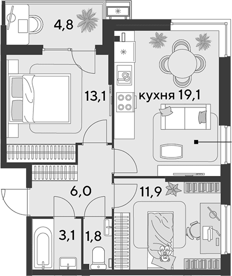 Продается 3-комн. квартира, 55 м²