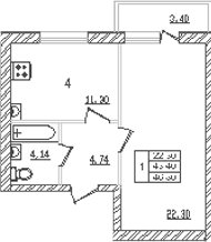 Продается 1-комн. квартира, 41.02 м²