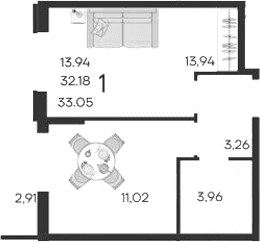 Продается 1-комн. квартира, 32.18 м²