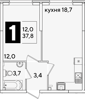 Продается 2-комн. квартира, 37.8 м²