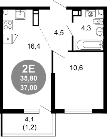 Продается 2-комн. квартира, 35.8 м²