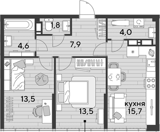Продается 2-комн. квартира, 61 м²