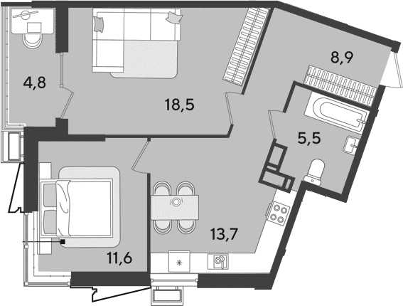 Продается 2-комн. квартира, 58.2 м²