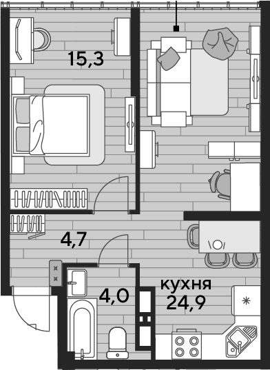 Продается 1-комн. квартира, 48.9 м²