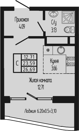 Продается 1-комн. квартира, 23.59 м²
