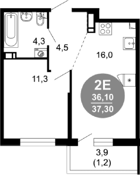 Продается 2-комн. квартира, 36.1 м²