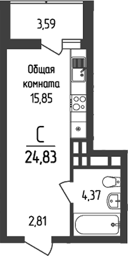 Продается 1-комн. квартира, 23.03 м²