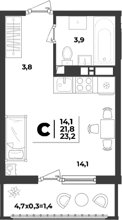 Продается 1-комн. квартира, 21.8 м²