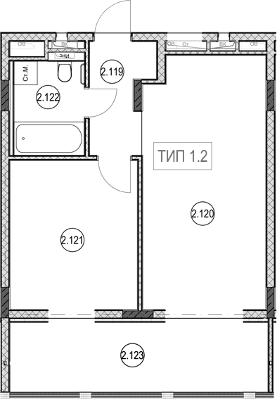 Продается 2-комн. квартира, 41.2 м²