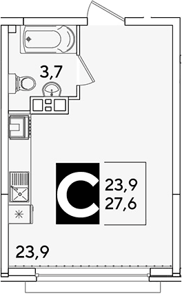 Продается 1-комн. квартира, 27.6 м²