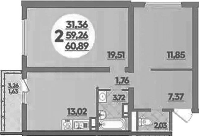 Продается 2-комн. квартира, 59.26 м²