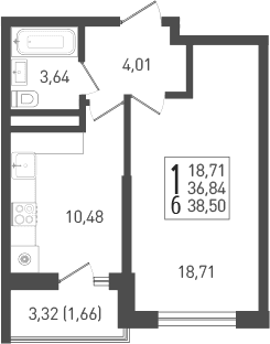 Продается 1-комн. квартира, 37.58 м²