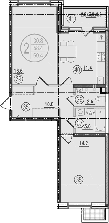 Продается 2-комн. квартира, 58.4 м²