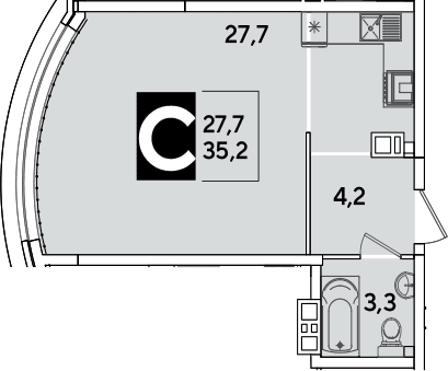 Продается 1-комн. квартира, 35.2 м²