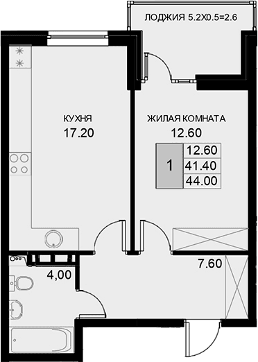 Продается 1-комн. квартира, 41.4 м²