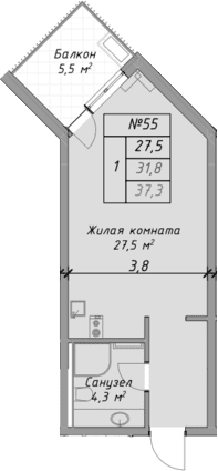 Продается 1-комн. квартира, 31.8 м²
