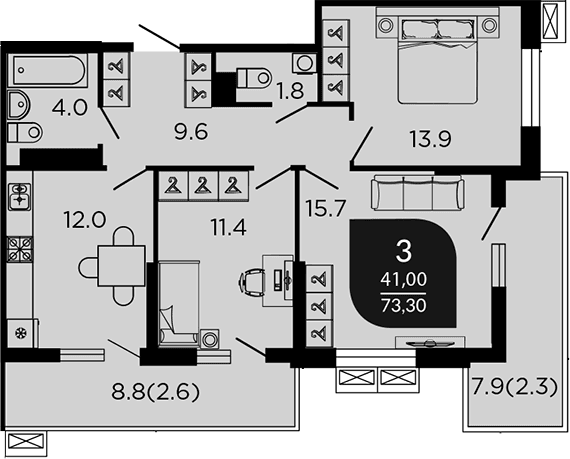 Продается 3-комн. квартира, 70.7 м²