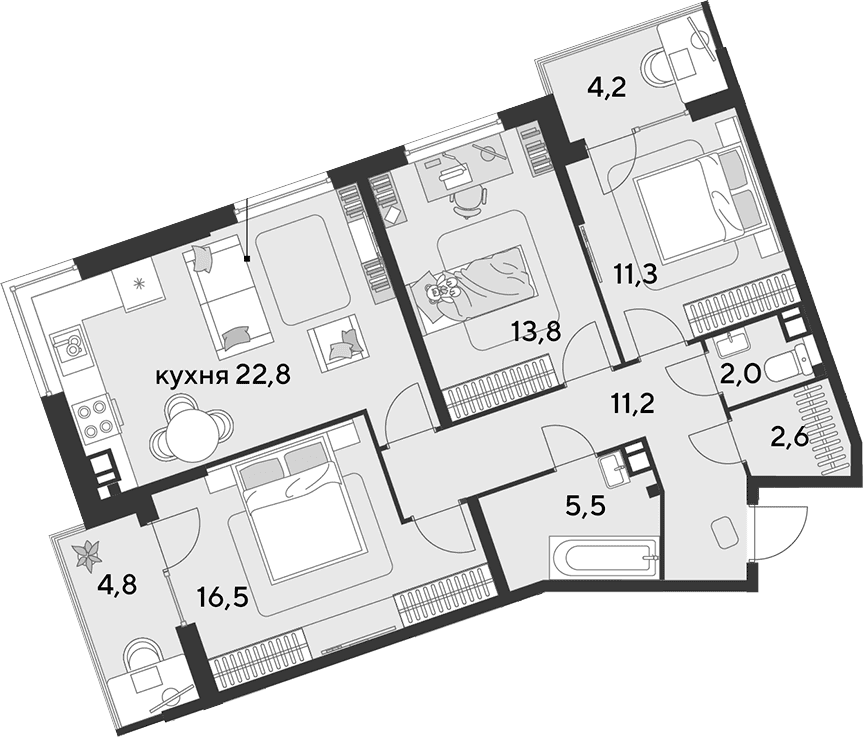 Продается 4-комн. квартира, 86.9 м²