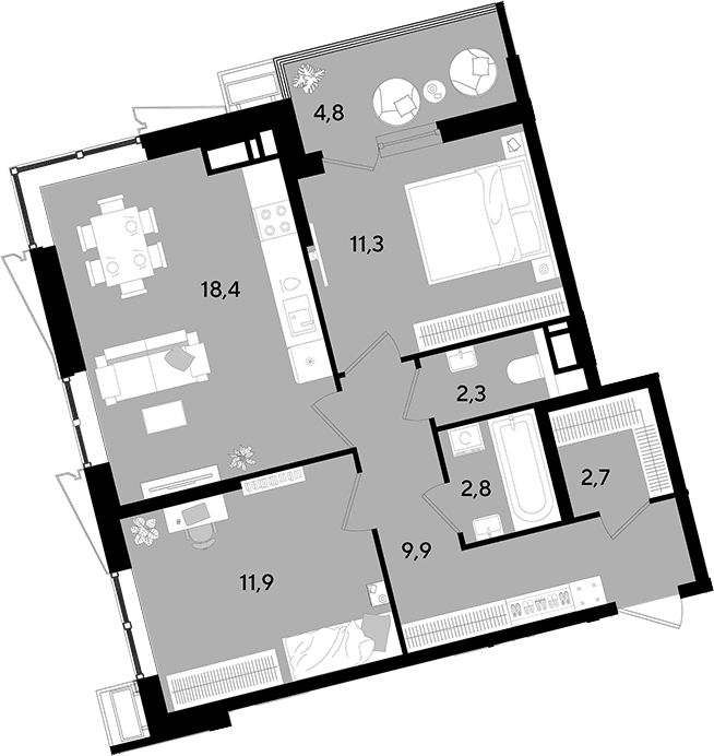 Продается 3-комн. квартира, 59.3 м²