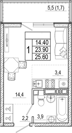 Продается 1-комн. квартира, 23.9 м²