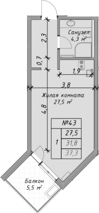 Продается 1-комн. квартира, 31.8 м²