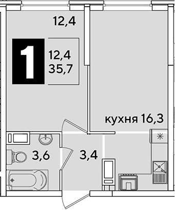 Продается 2-комн. квартира, 35.7 м²