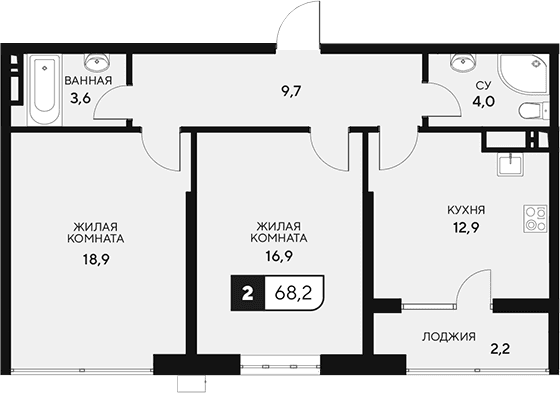 Продается 2-комн. квартира, 66 м²