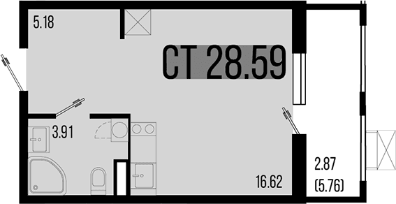 Продается 1-комн. квартира, 25.72 м²