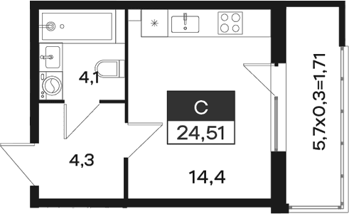 Продается 1-комн. квартира, 22.8 м²