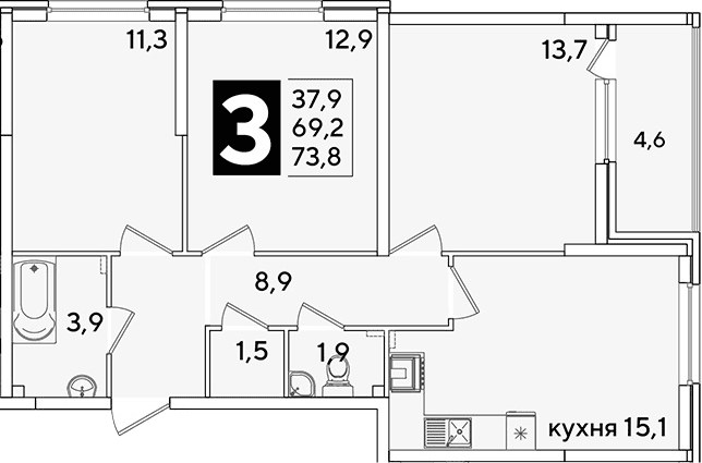 Продается 4-комн. квартира, 69.2 м²