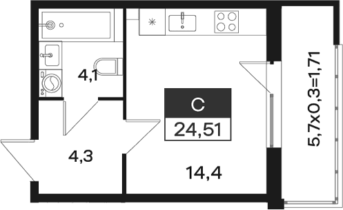 Продается 1-комн. квартира, 22.8 м²
