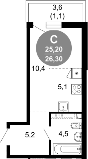Продается 1-комн. квартира, 25.2 м²