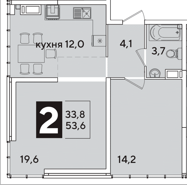Продается 2-комн. квартира, 53.6 м²