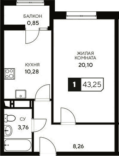 Продается 1-комн. квартира, 42.4 м²