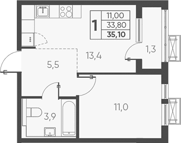 Продается 1-комн. квартира, 33.8 м²