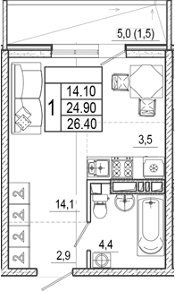 Продается 1-комн. квартира, 24.9 м²