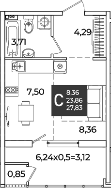 Продается 1-комн. квартира, 23.86 м²