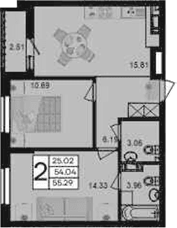 Продается 2-комн. квартира, 54.04 м²