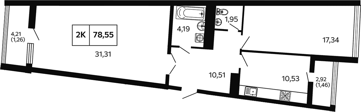 Продается 2-комн. квартира, 75.83 м²