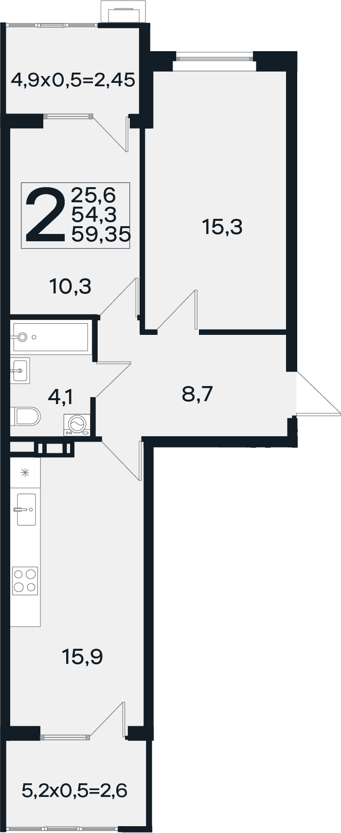 Продается 2-комн. квартира, 54.3 м²