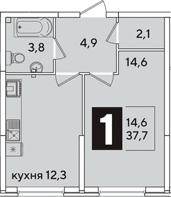 Продается 1-комн. квартира, 37.7 м²