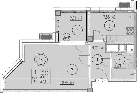 Продается 1-комн. квартира, 35.39 м²
