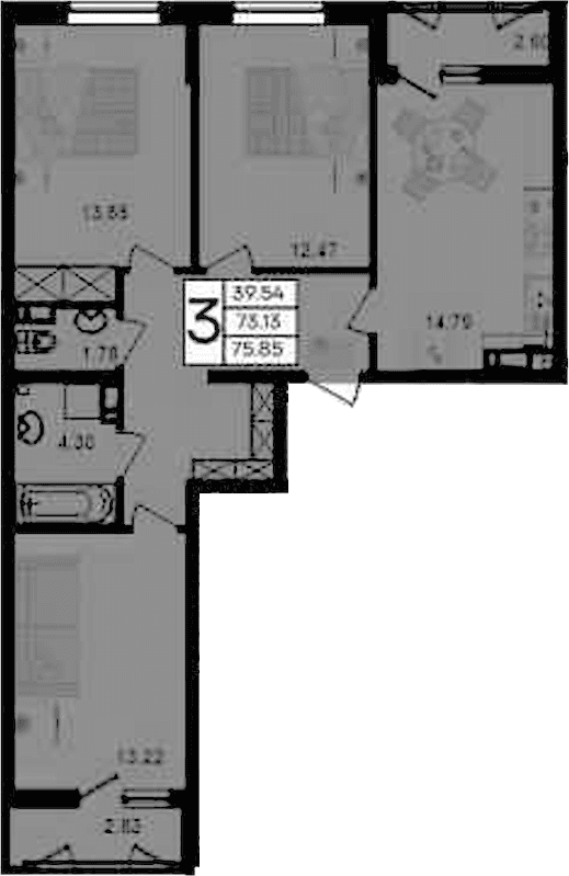 Продается 3-комн. квартира, 73.13 м²
