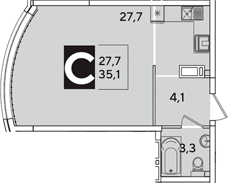 Продается 1-комн. квартира, 35.1 м²
