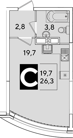 Продается 1-комн. квартира, 26.3 м²