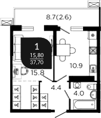 Продается 1-комн. квартира, 36.3 м²