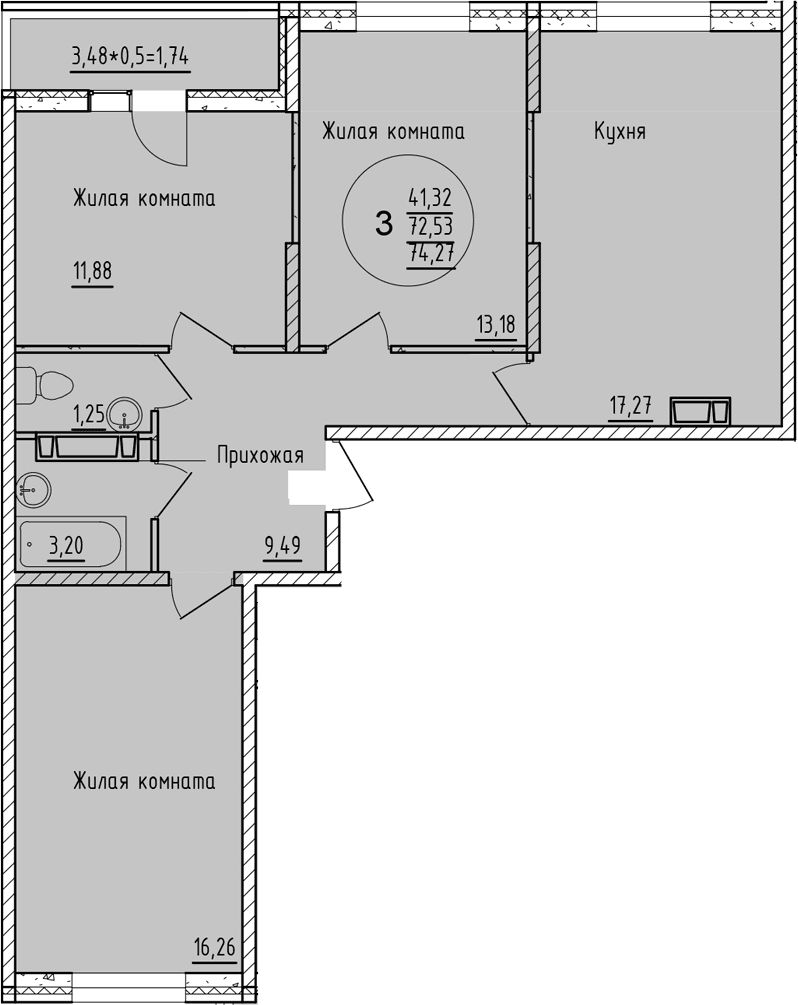 Продается 3-комн. квартира, 77.31 м²