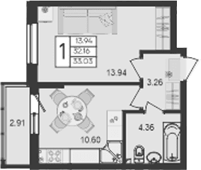 Продается 1-комн. квартира, 32.16 м²