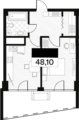 Продается 1-комн. квартира, 48.1 м²